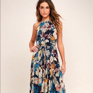 Lulus Navy Blue Floral Maxi (worn once)